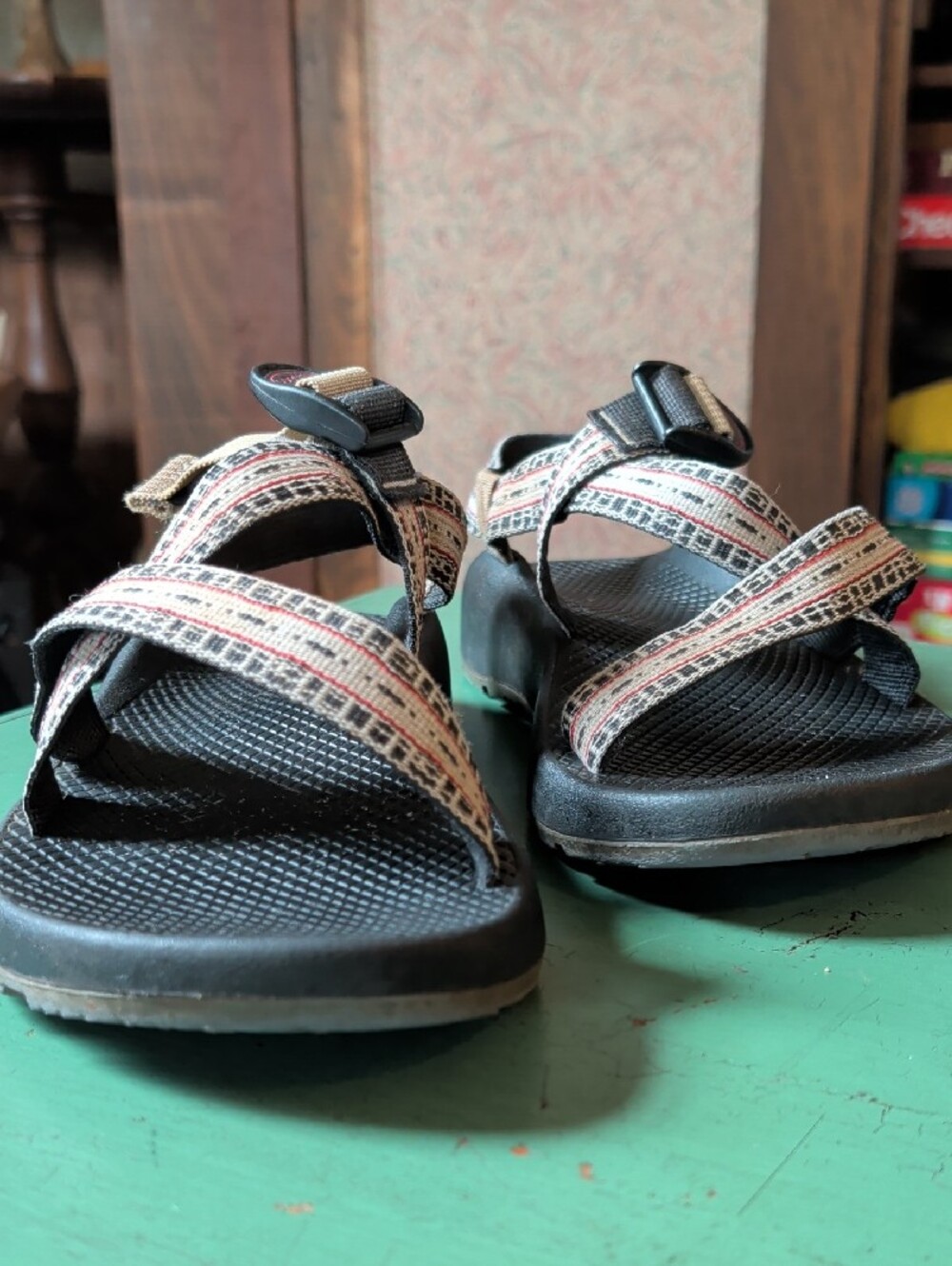 Chacos Beige Patterned Strap Sandals with Black Footbed - Picture 9 of 9